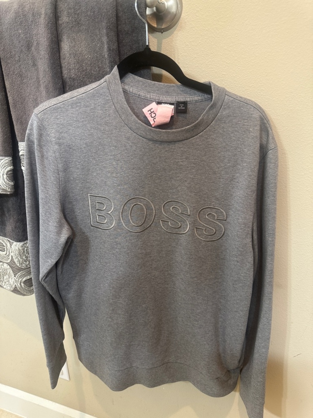 Boss Grey Embroidered Logo Crewneck Sweatshirt
